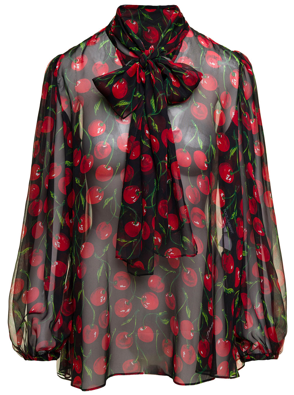Dolce & Gabbana Cherry Chiffon Blouse With With Tie Neck In Red