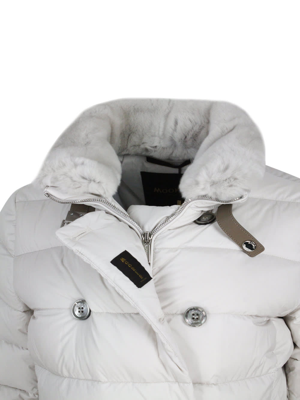 Moorer Double-breasted Down Coat Made Of Wool And Cashmere Padded With Soft Goose Down In White