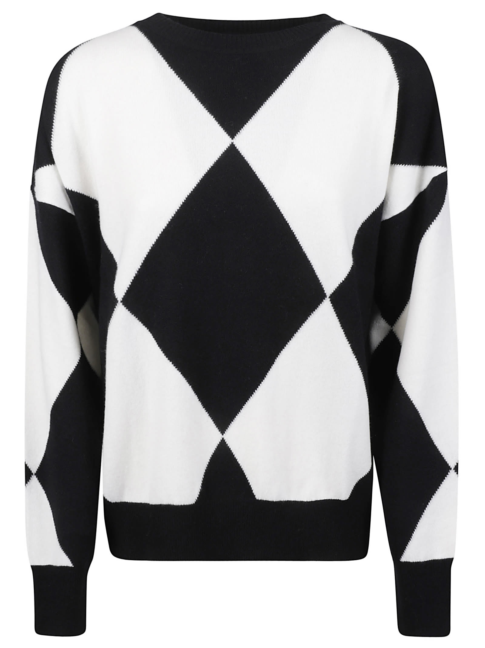 Shop Lorena Antoniazzi Diamond Patterned Ribbed Sweater In White/black