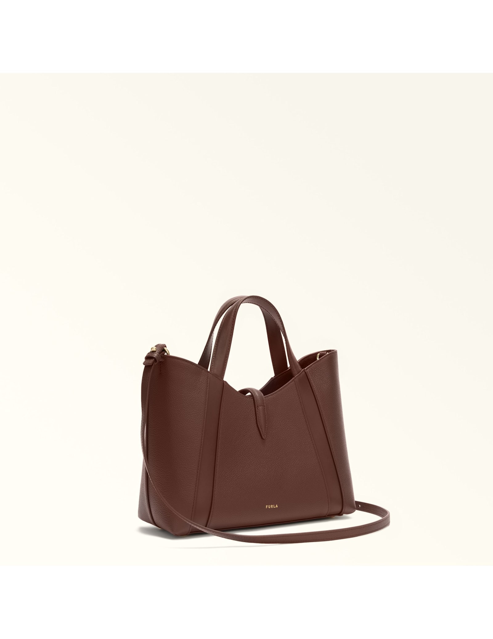 Furla Goccia S Leather Tote Handbag, Chocolate Color
