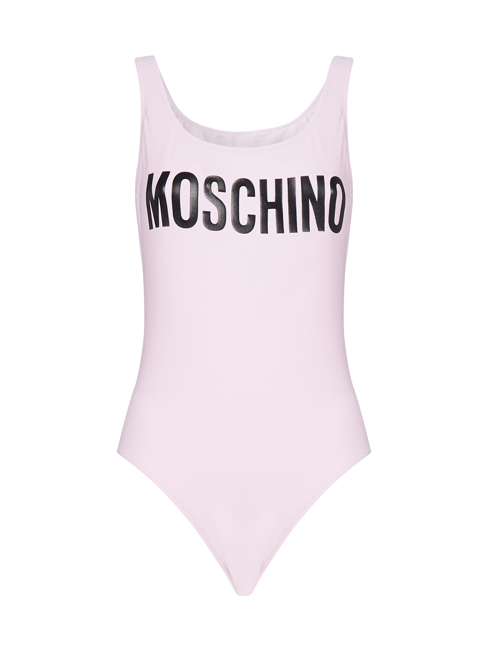Moschino Logo-print Scoop-back Swimsuit In Rosa