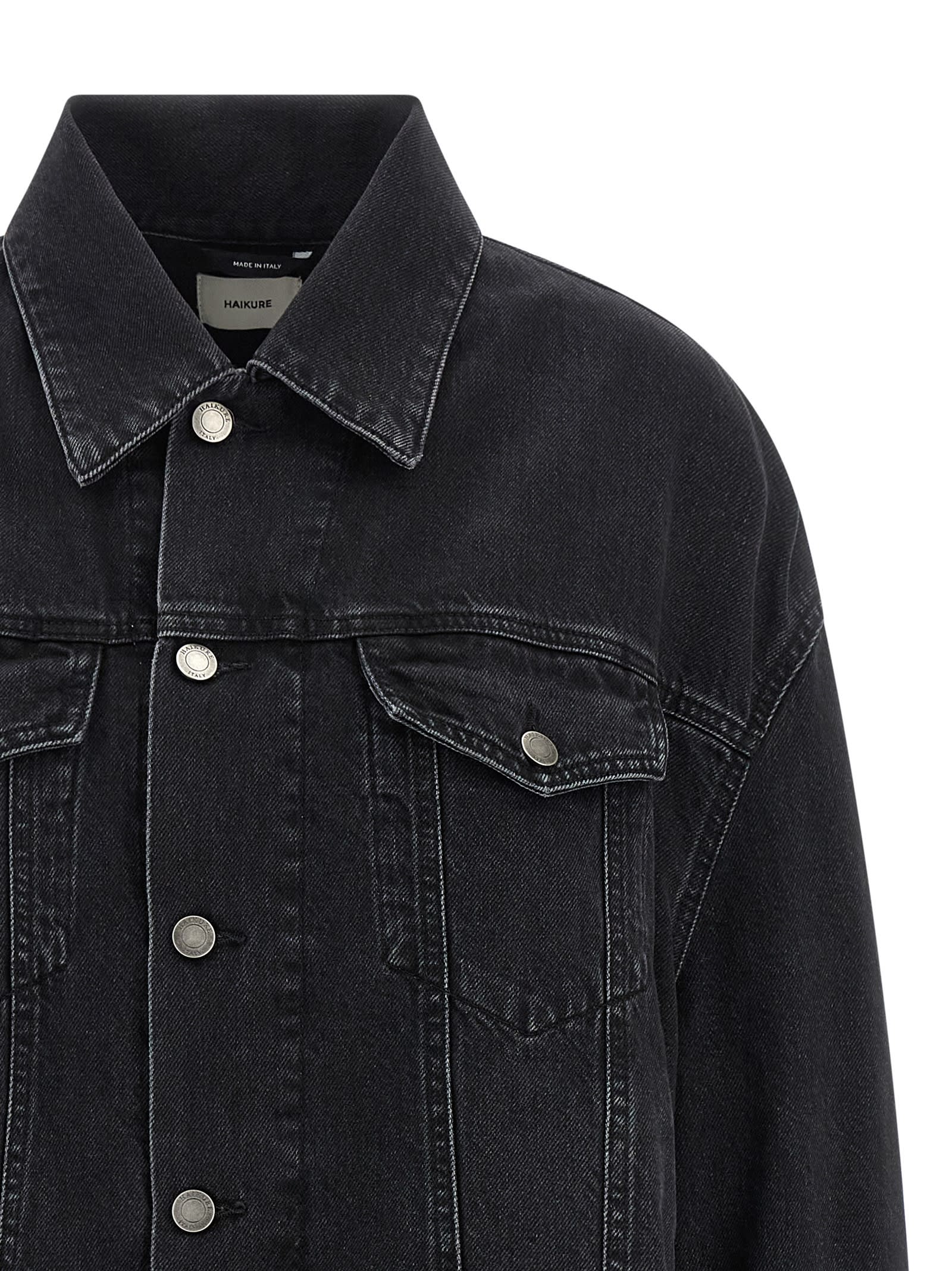 Haikure Button-down Long-sleeved Denim Jacket In Black