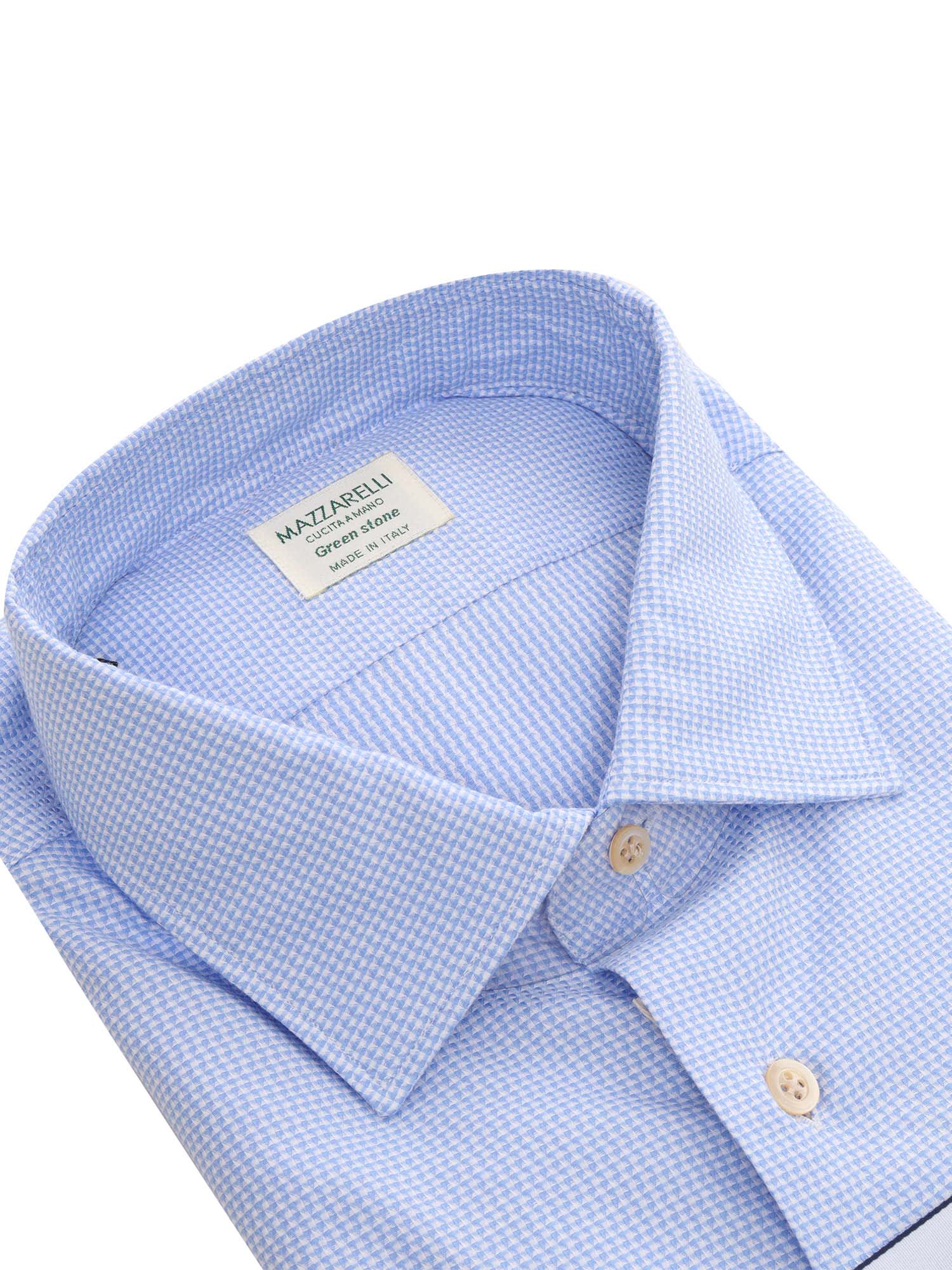 Mazzarelli Geometric Pattern Cotton Shirt In Light Blue