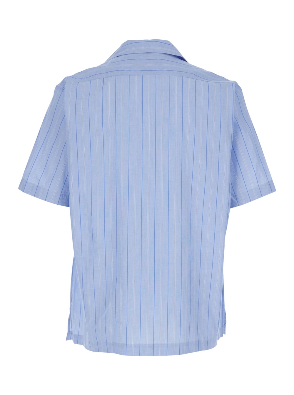 Lardini Blue Shirt With All-over Striped Motif And Cuban Collar In Light Blue
