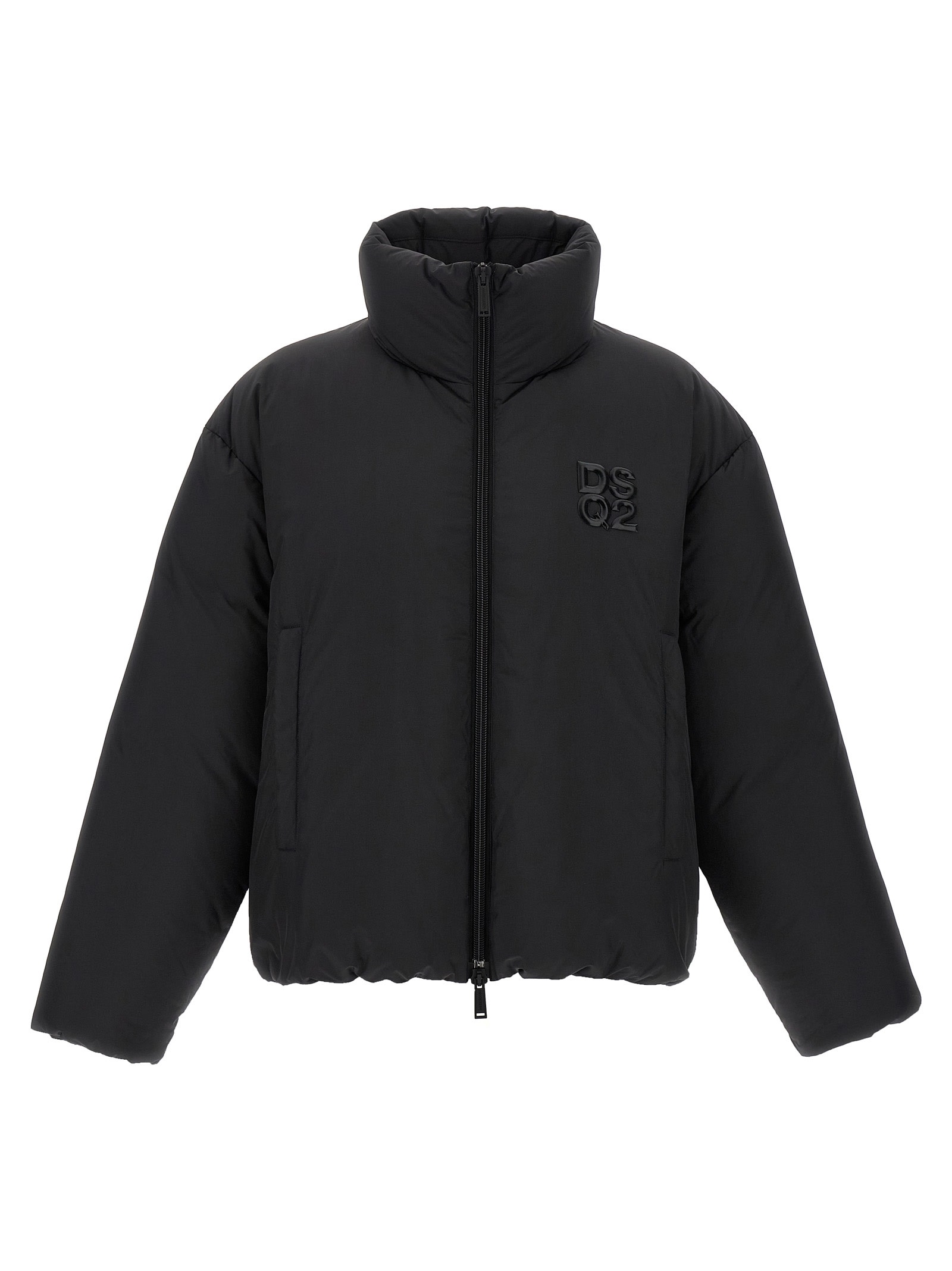 Dsquared2 Classic Black Puffer Bomber Jacket With Ribbed Cuffs In Black
