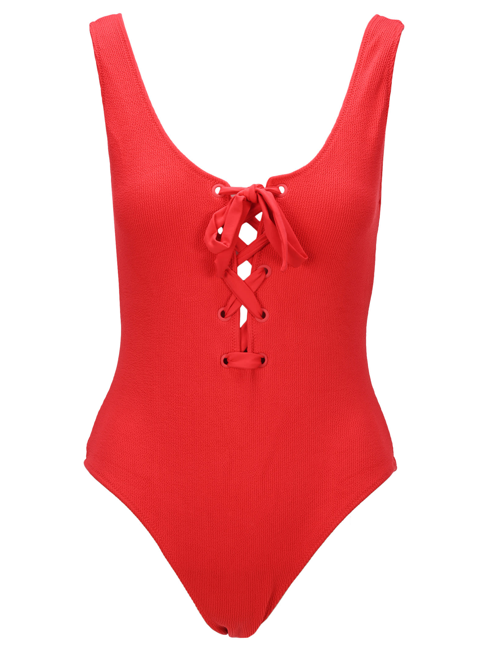 red lace up swimsuit