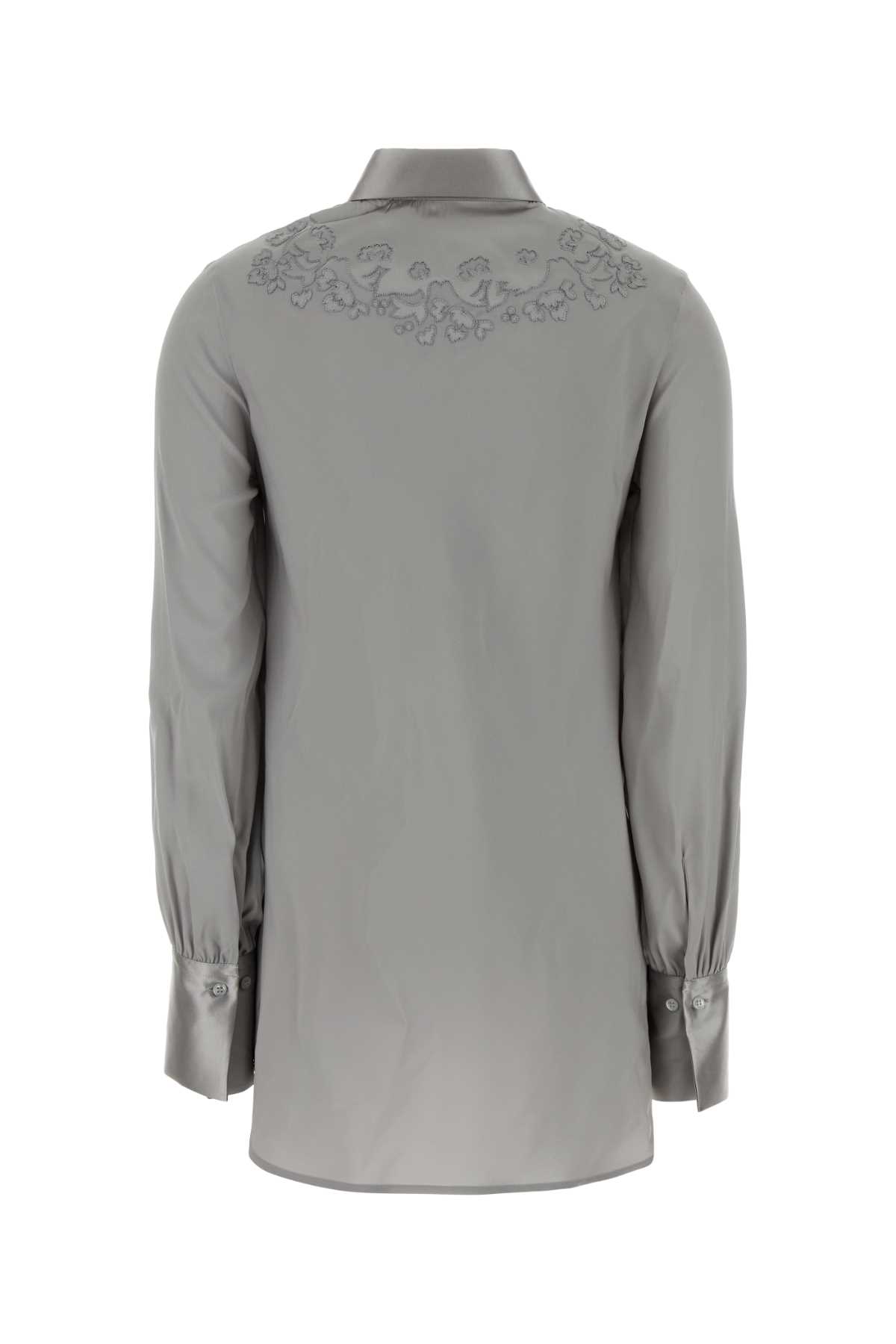 Ermanno Scervino Satin Shirt With Buttoned Cuffs And Embroidery In Gray
