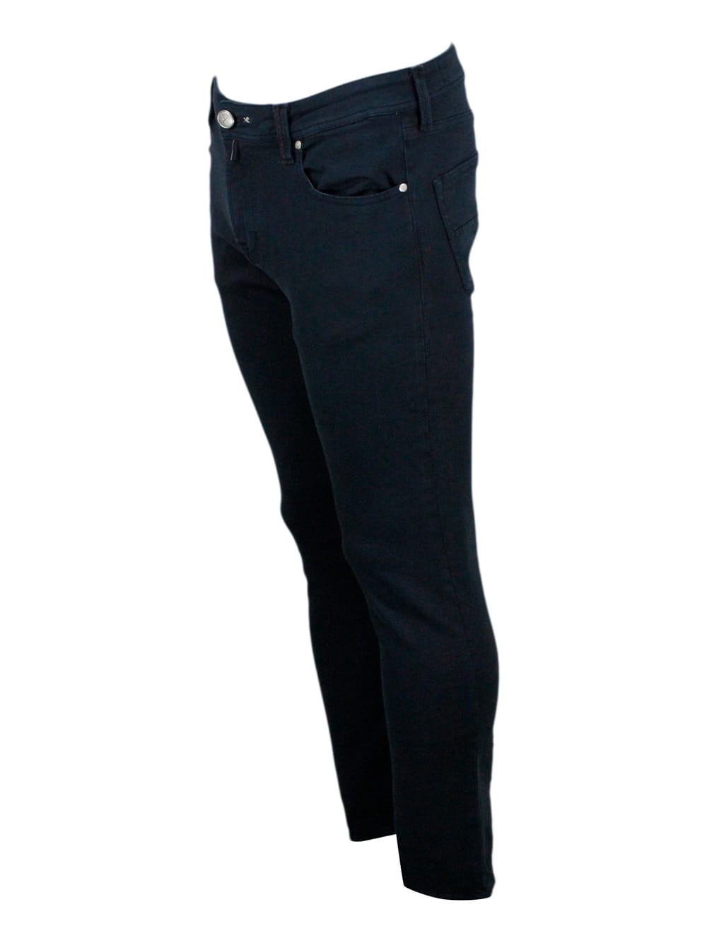 Shop Sartoria Tramarossa Leonardo Zip Trousers In Super Stretch Cotton With 5 Pockets With Tone-on-tone Tailored Stitching An In Black