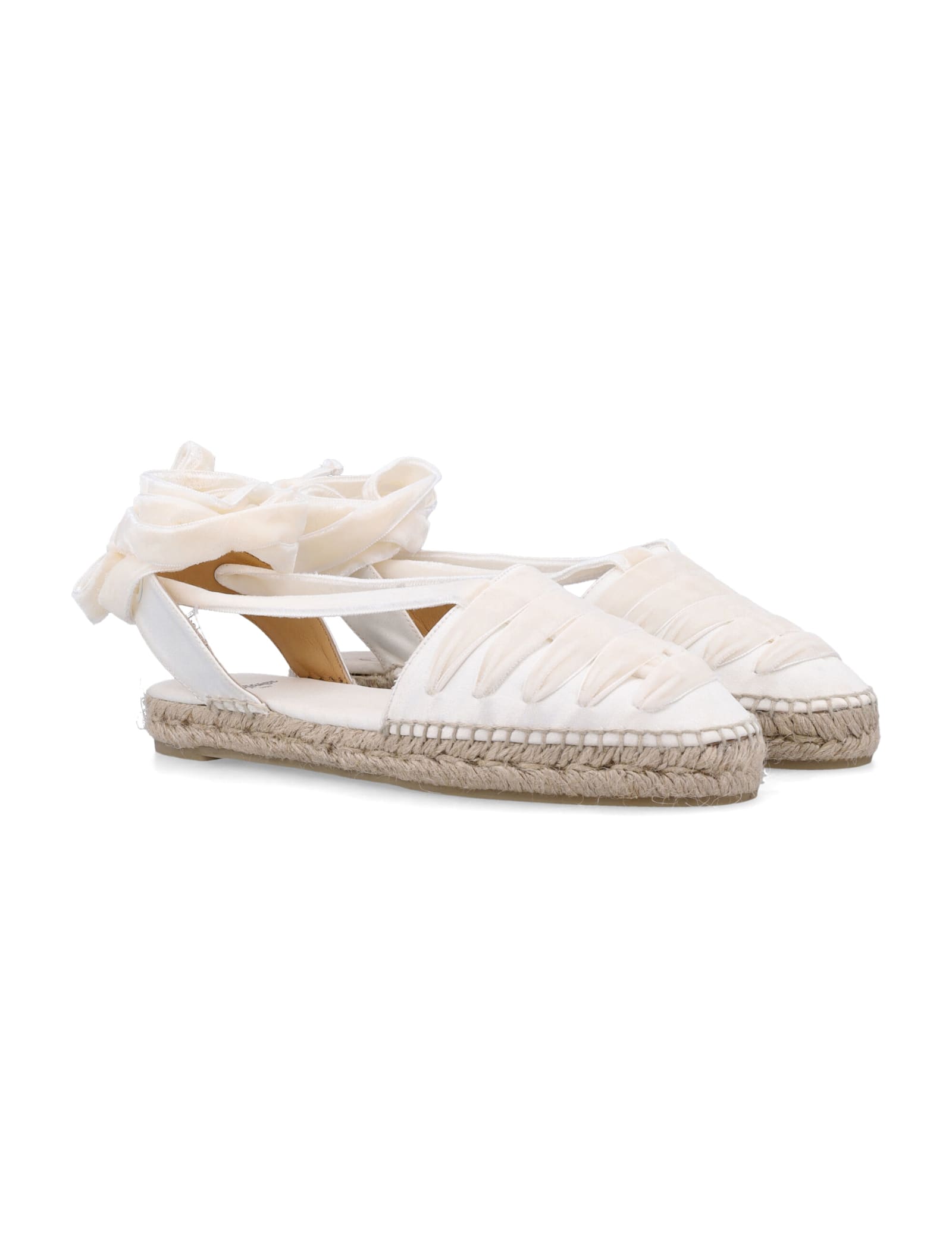 Castaã±er Castaner Ruched Design Espadrilles With Floral Accent In Crudo White