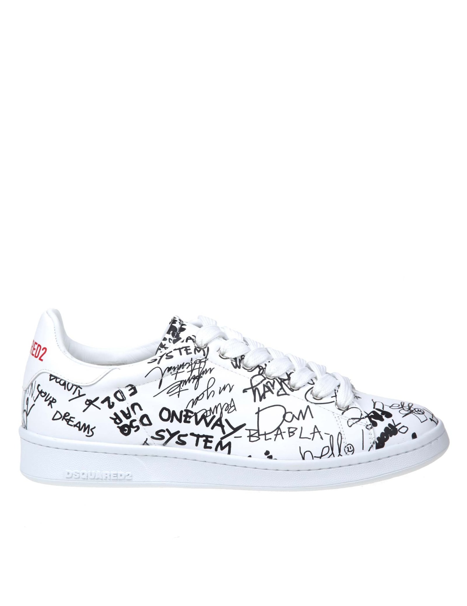 Dsquared2 Leather Sneakers With Graffiti Print