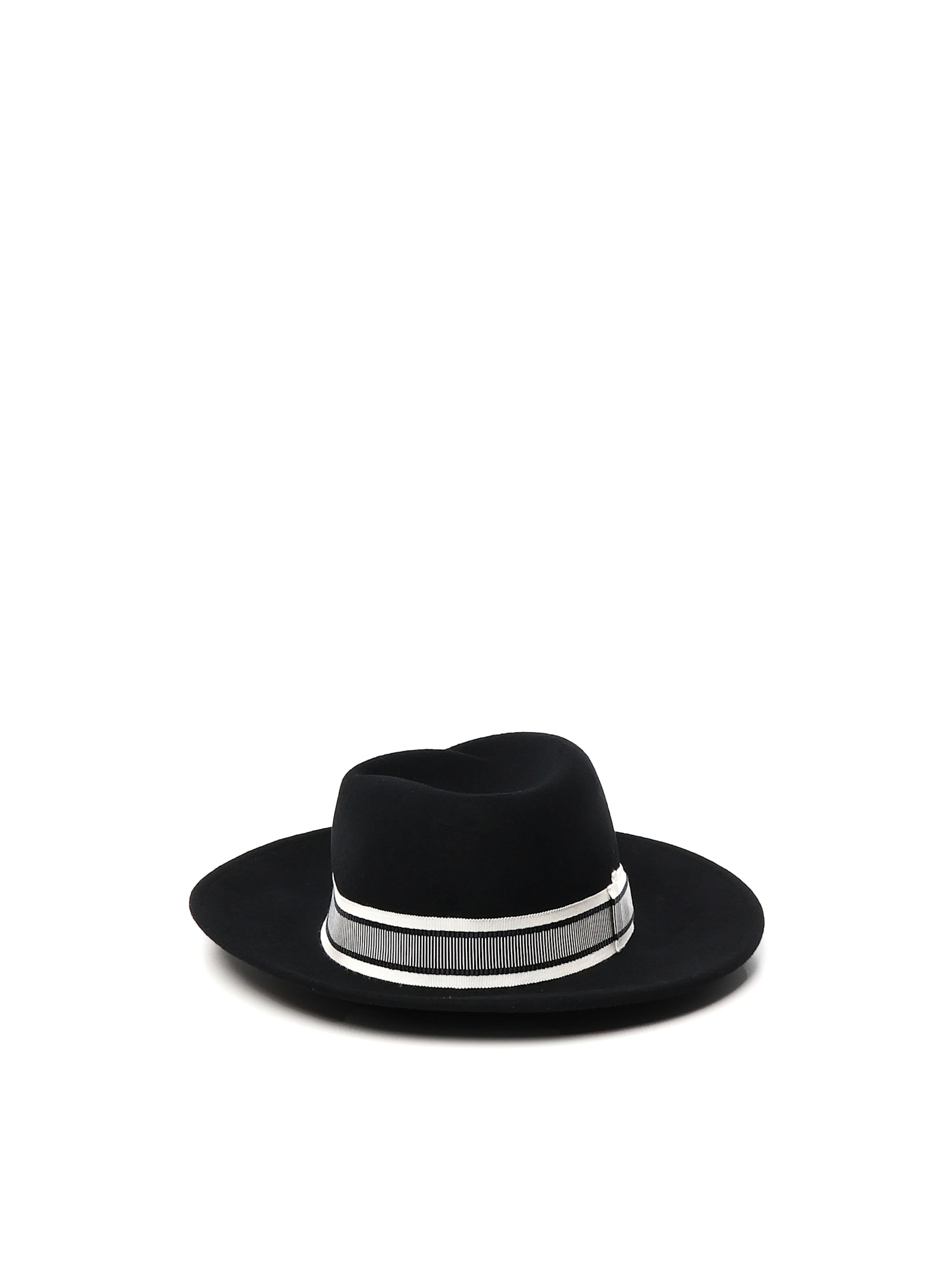 Borsalino Shaved Felt Hat With Shaved Imitation Belt In Black
