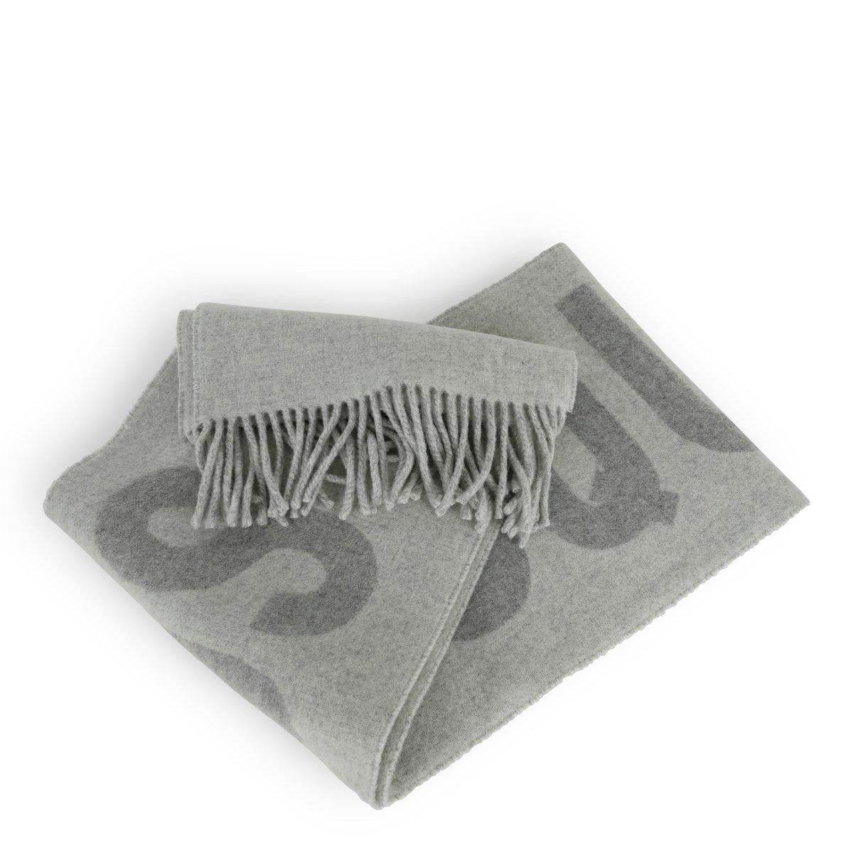 Shop Jacquemus Logo Jacquard Fringed Edge Scarf In Grey