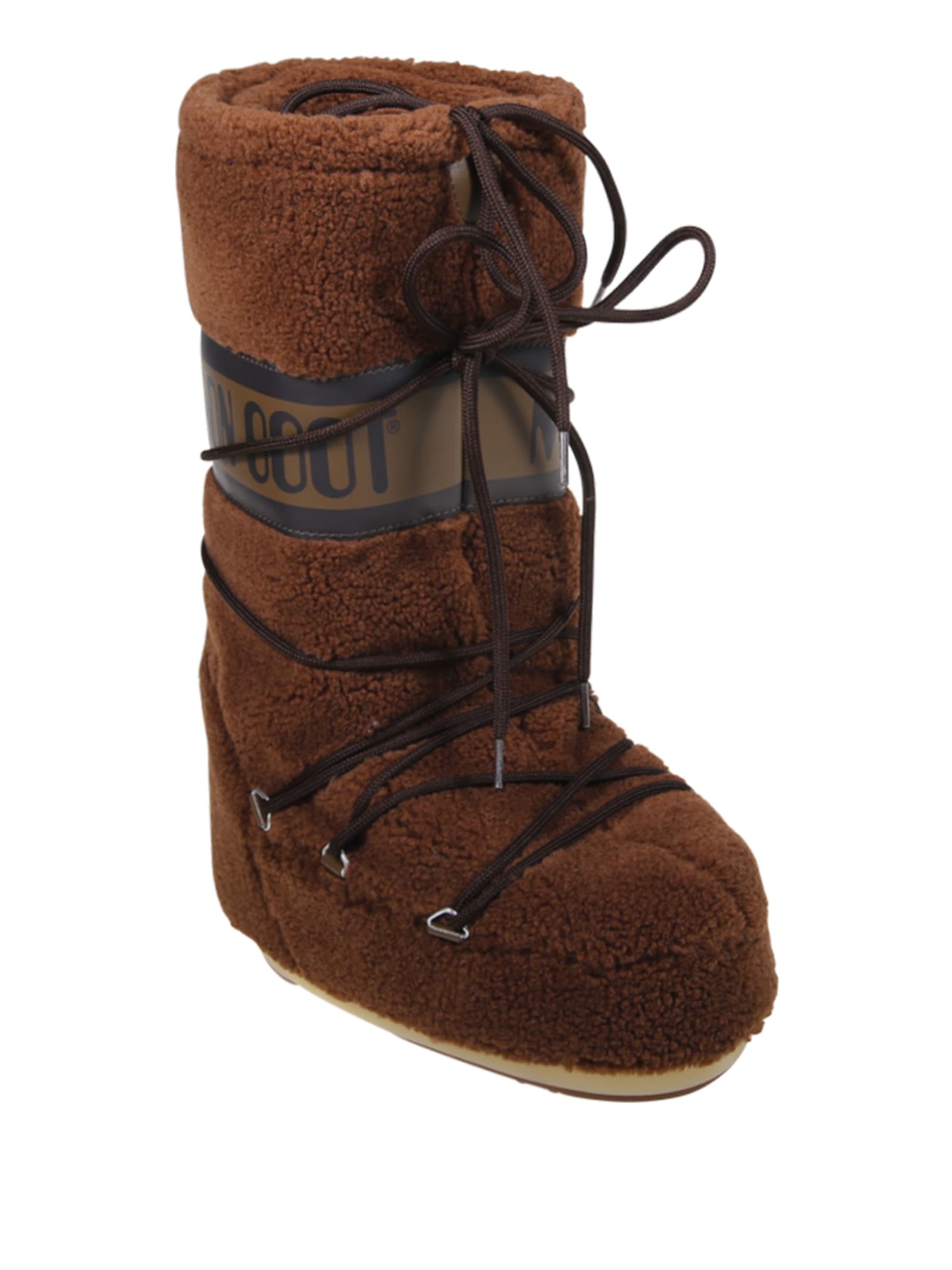 Moon Boot Logo Fleece Boot Flat Sole In Brown