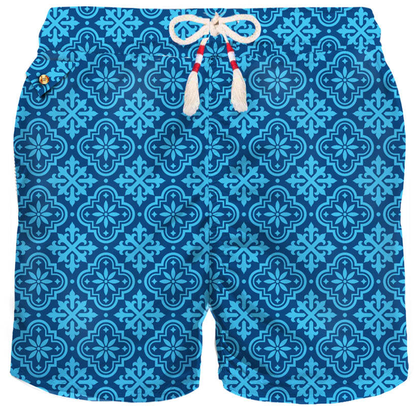 MC2 SAINT BARTH MAN LIGHT FABRIC SWIM SHORTS WITH GEOMETRIC PRINT