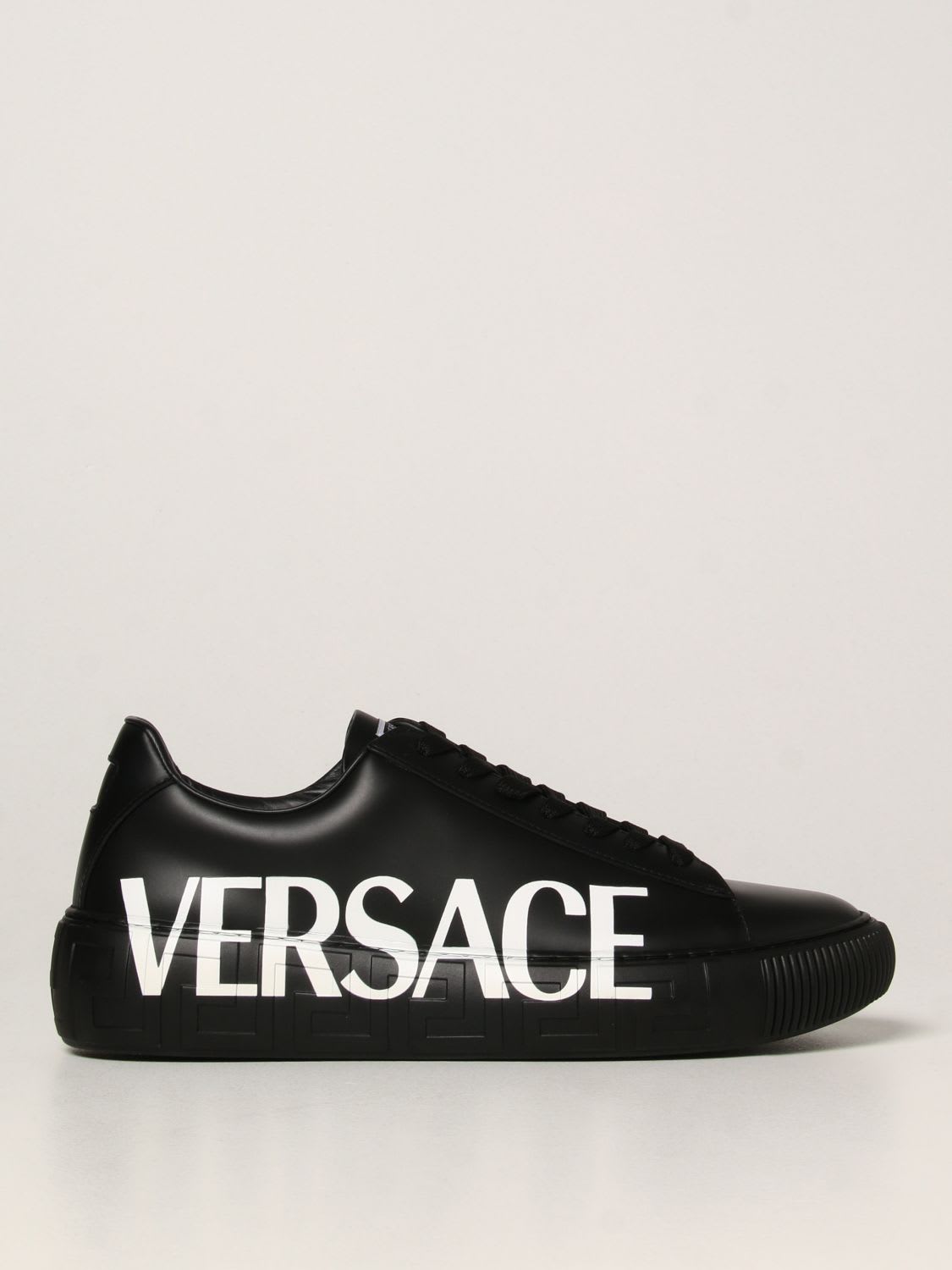 Versace Sneakers Versace Greek Leather Sneakers With Logo