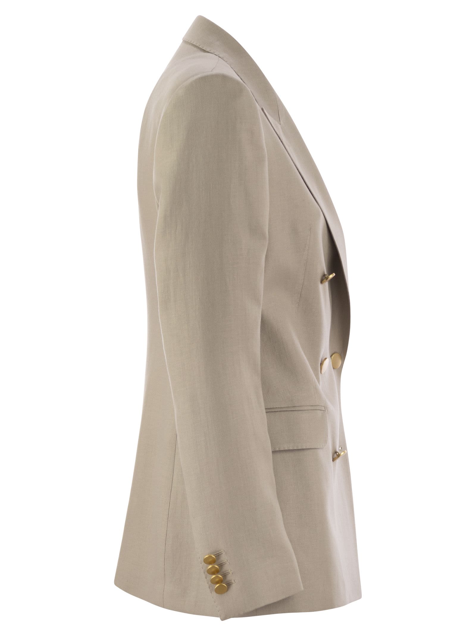 Tagliatore Paris Linen Double Breasted Blazer In Ecru