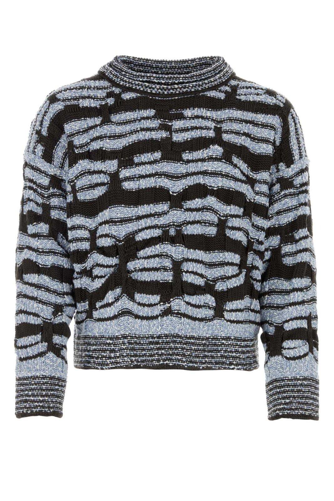 Shop Bottega Veneta All-over Patterned Round Neck Sweater In Admiral Fondant