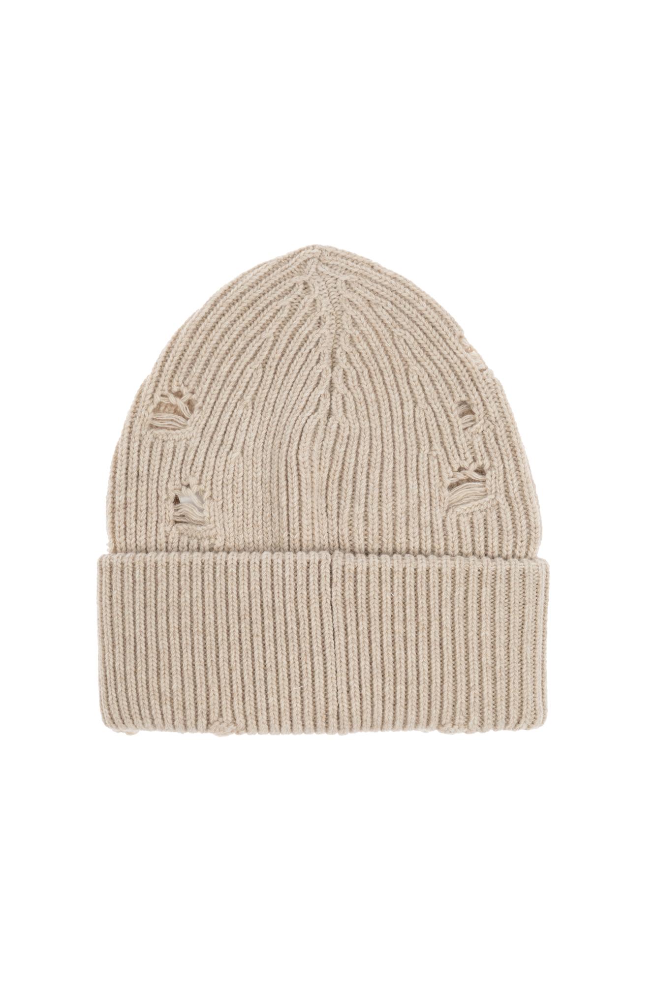Mm6 Maison Margiela Knit Ribbed Hat Distressed Detailing In Neutral