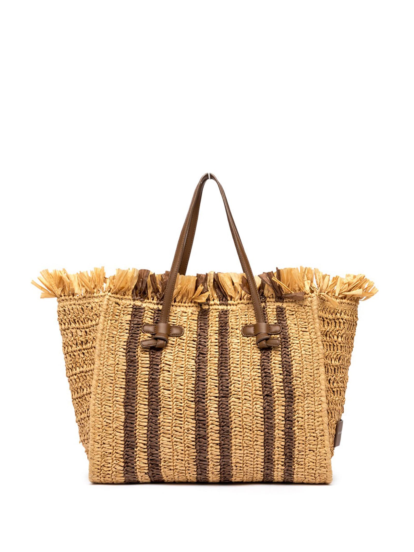 Shop Gianni Chiarini Marcella Shopping Bag With Straw Effect In Caffe