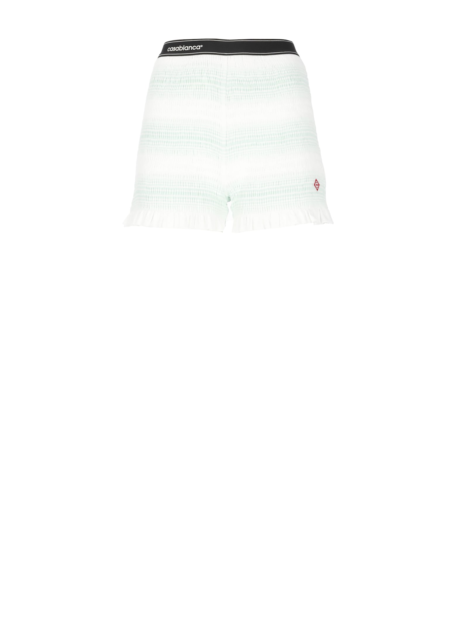 Casablanca Striped Pattern Elastic Waist Ruffle Hem Shorts In White