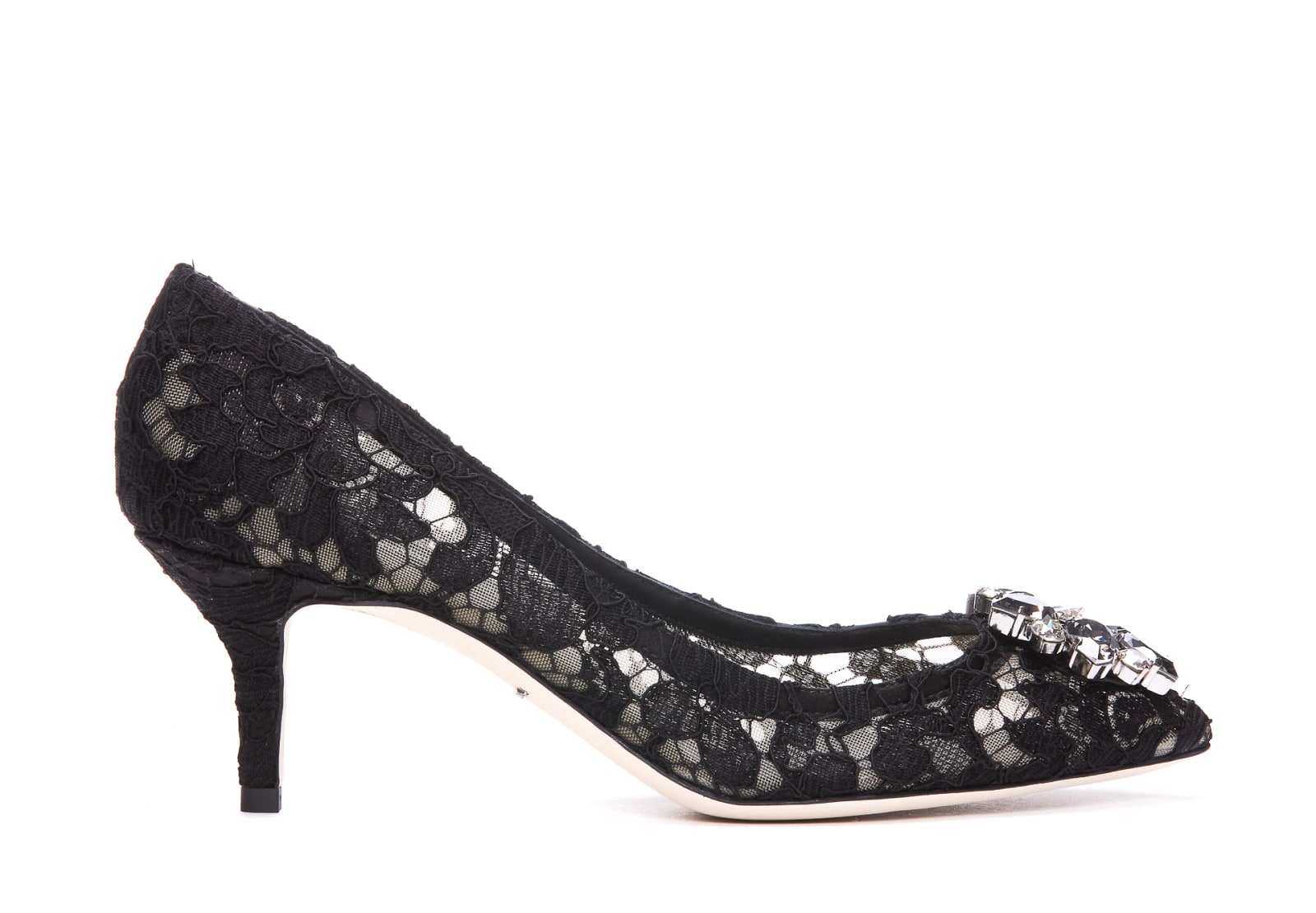 Shop Dolce & Gabbana Taormina Lace Decollete With Broche In Black