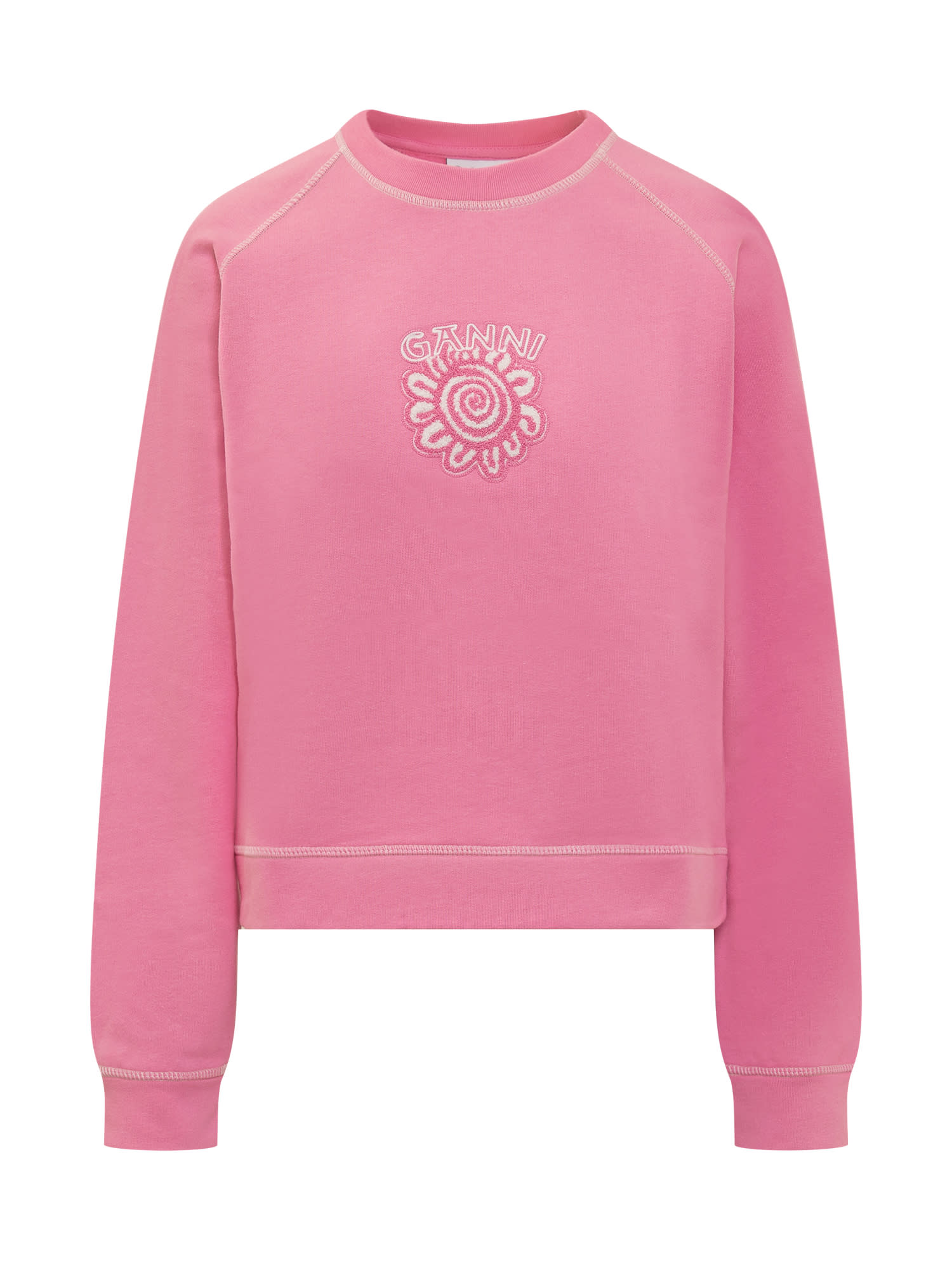 Ganni Logo-print Cotton Sweatshirt In Pink | ModeSens