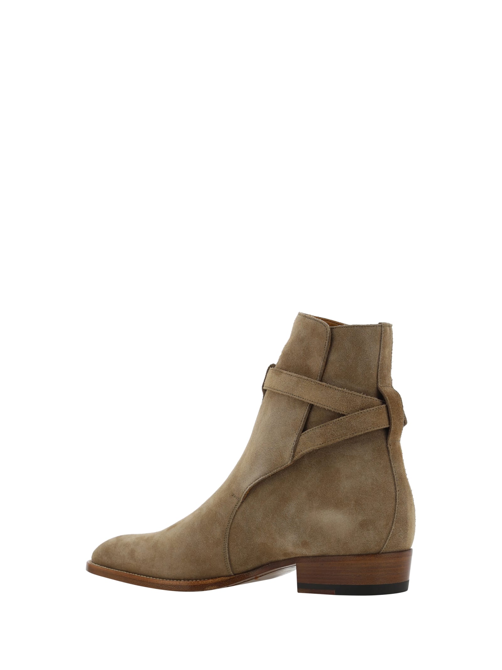 Shop Saint Laurent Wyatt Ankle Boots In Beige