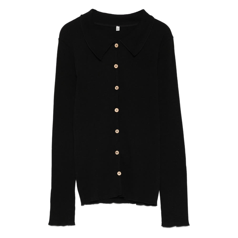 Baserange Button-front Ribbed Cardigan In Black