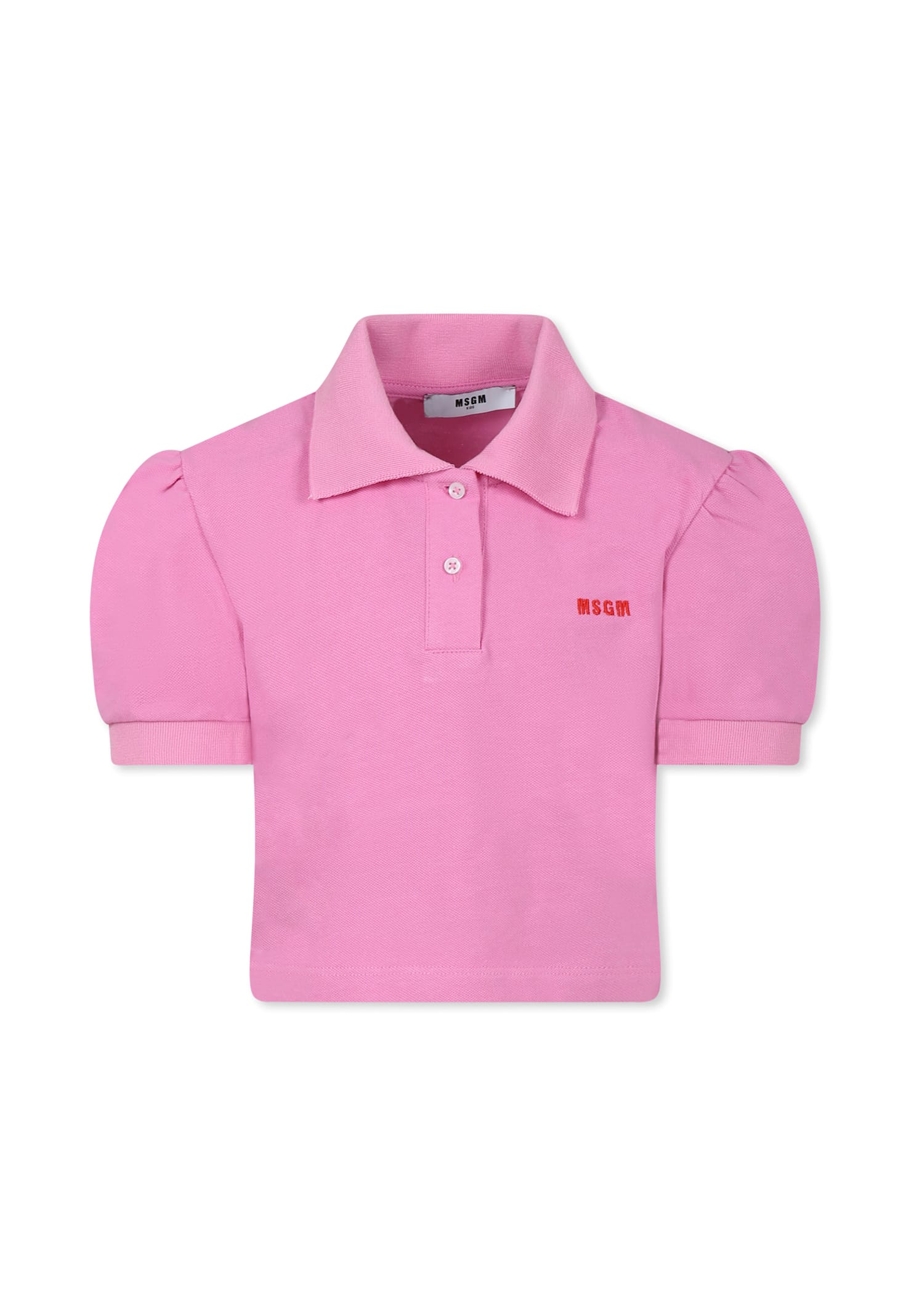 Msgm Pink Polo Shirt For Girl With Logo In Pink