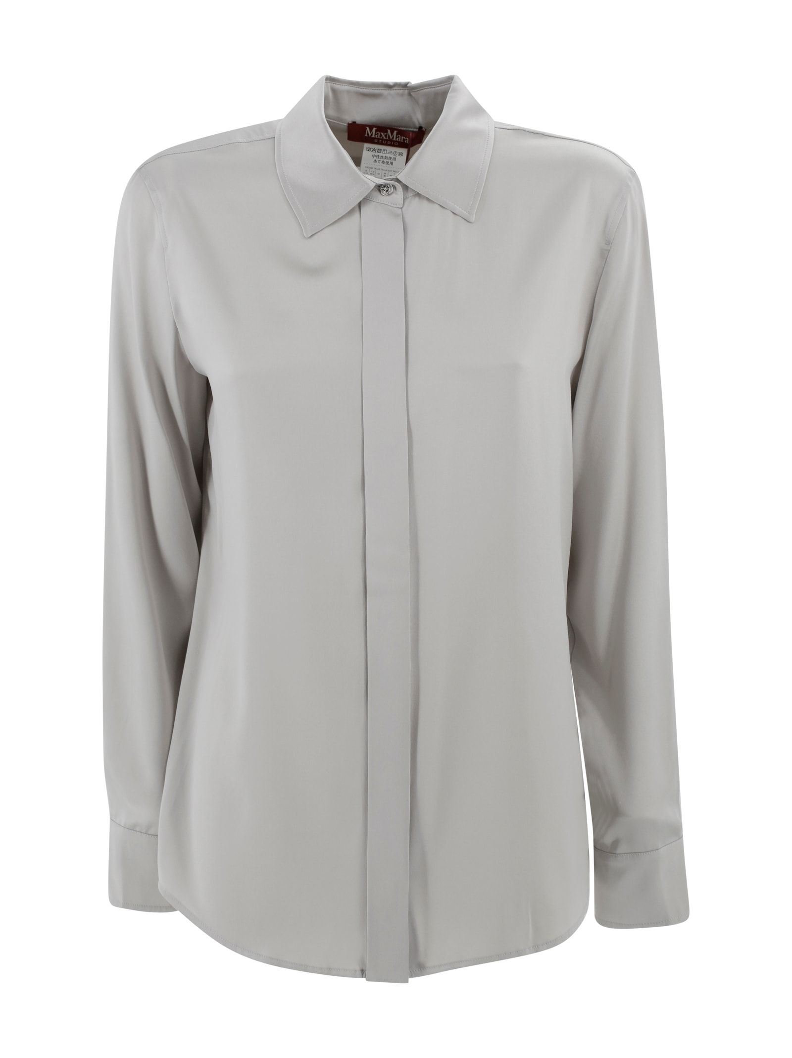 Max Mara Classic Silk Satin Shirt In Gray