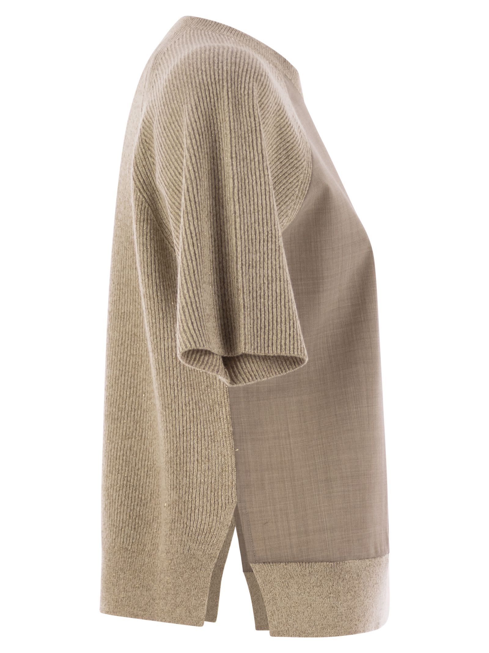 Fabiana Filippi Platinum And Lurex Short-sleeved Jersey In Brown