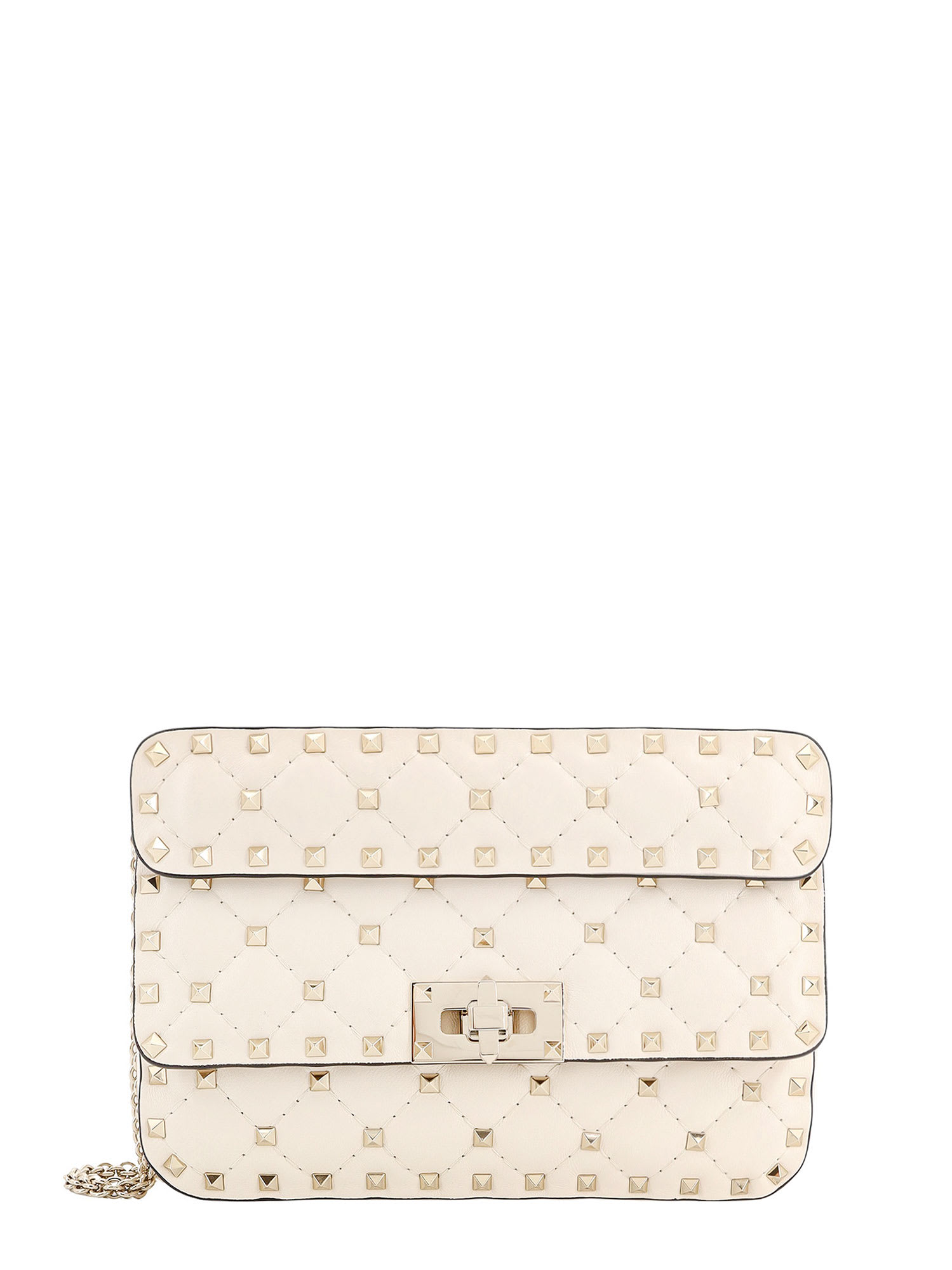 Shop Valentino Rockstud Spike Shoulder Strap In Light Ivory