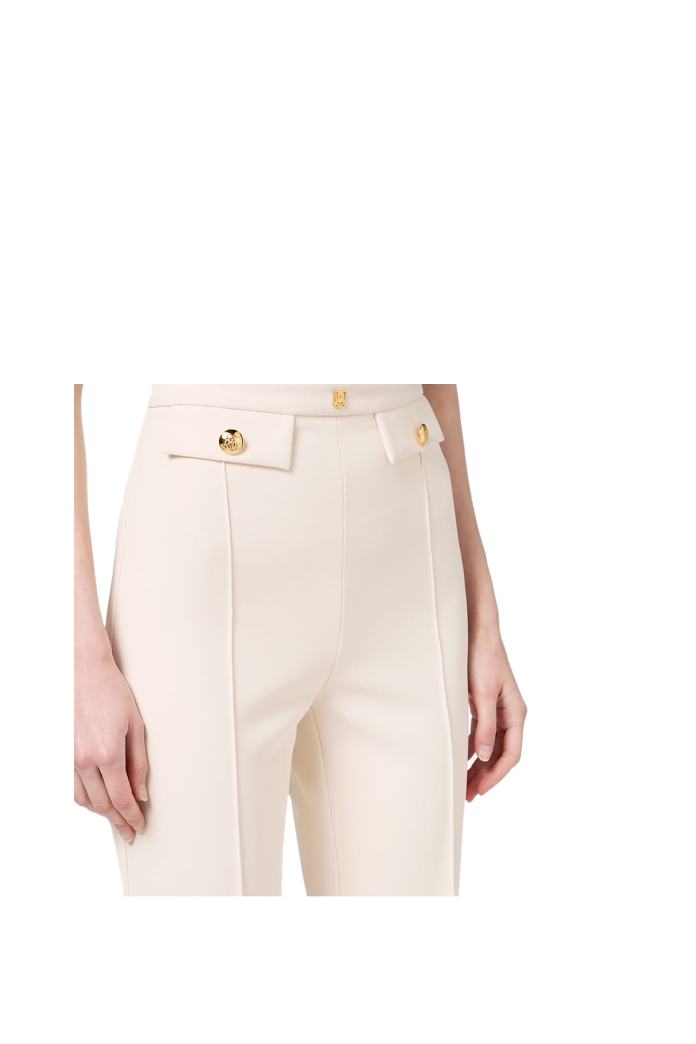 Elisabetta Franchi Logo-plaque Flared Trousers In Butter