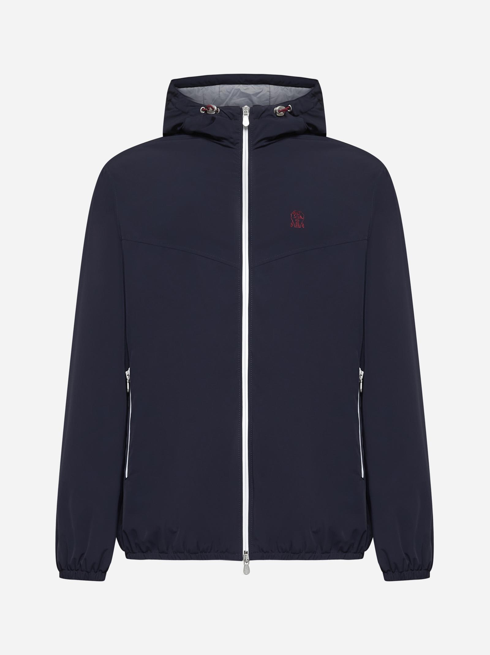 Shop Brunello Cucinelli Hooded Nylon Jacket In Blue