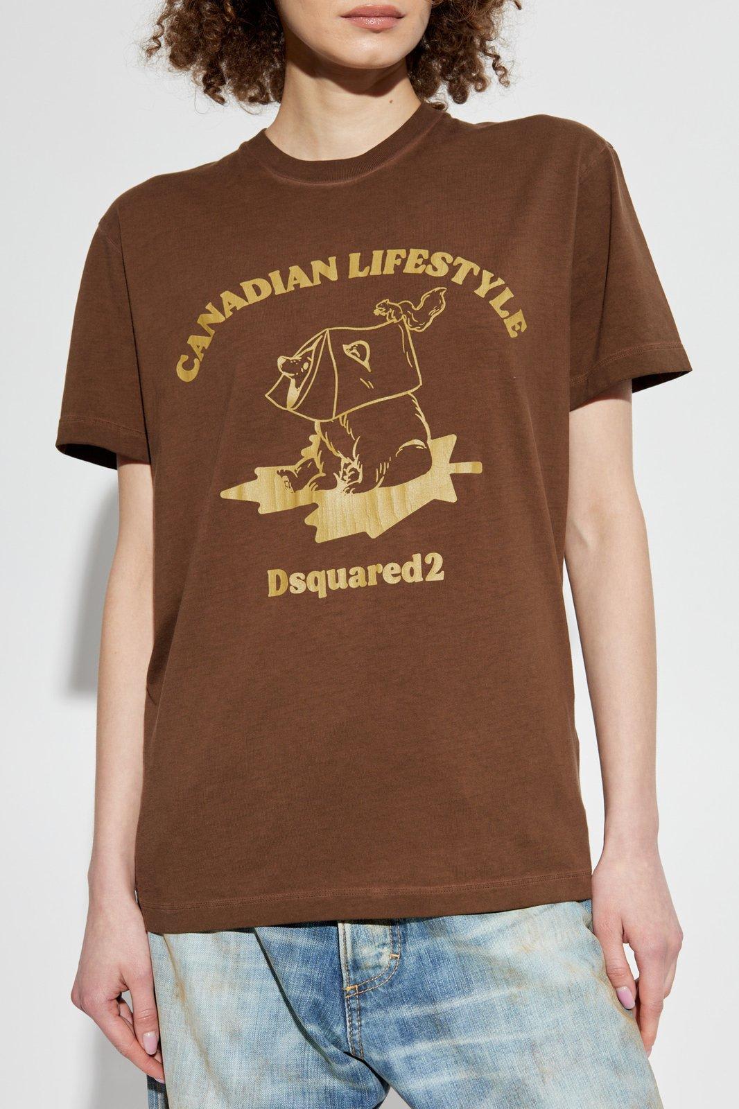 Dsquared2 Graphic Printed Crewneck T-shirt In Brown