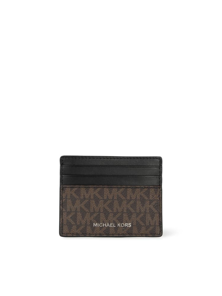 Shop Michael Kors Tall Card Holder With Greyson Logo In Brown Black