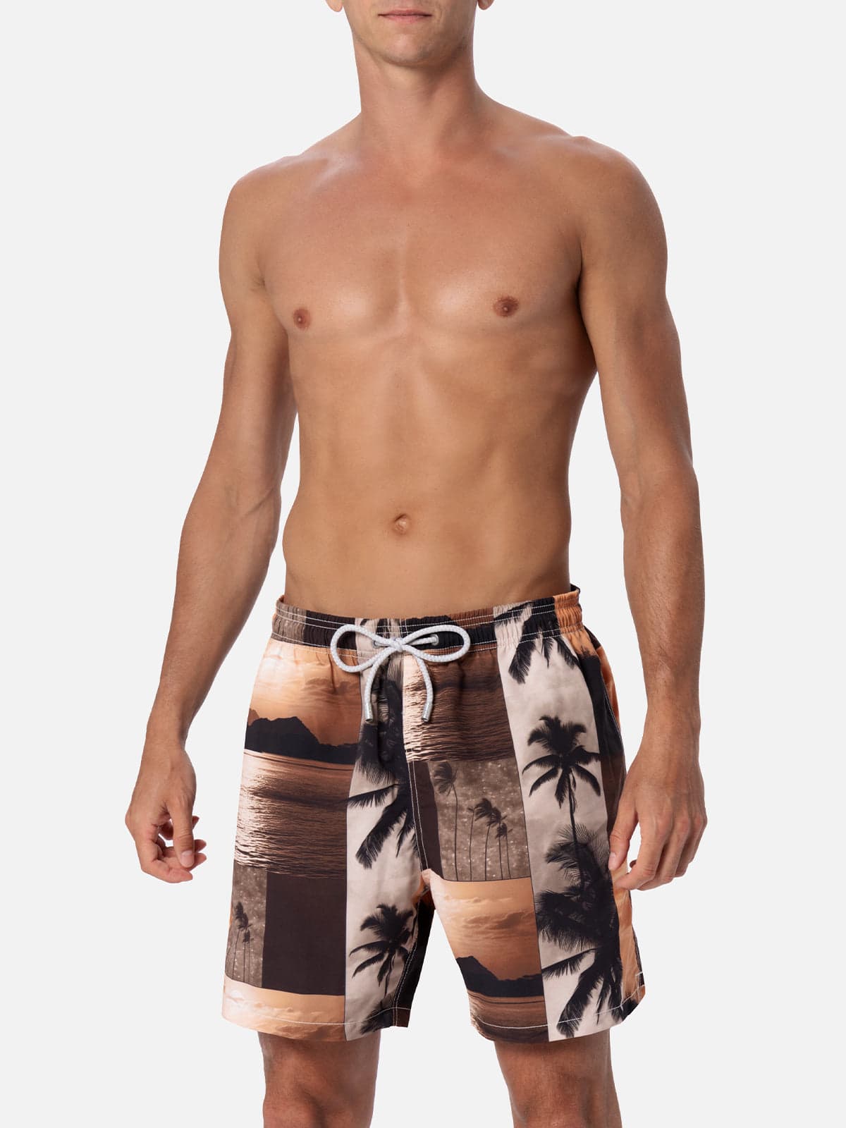 Mc2 Saint Barth Gustavia Photograph-print Swim Shorts In Brown