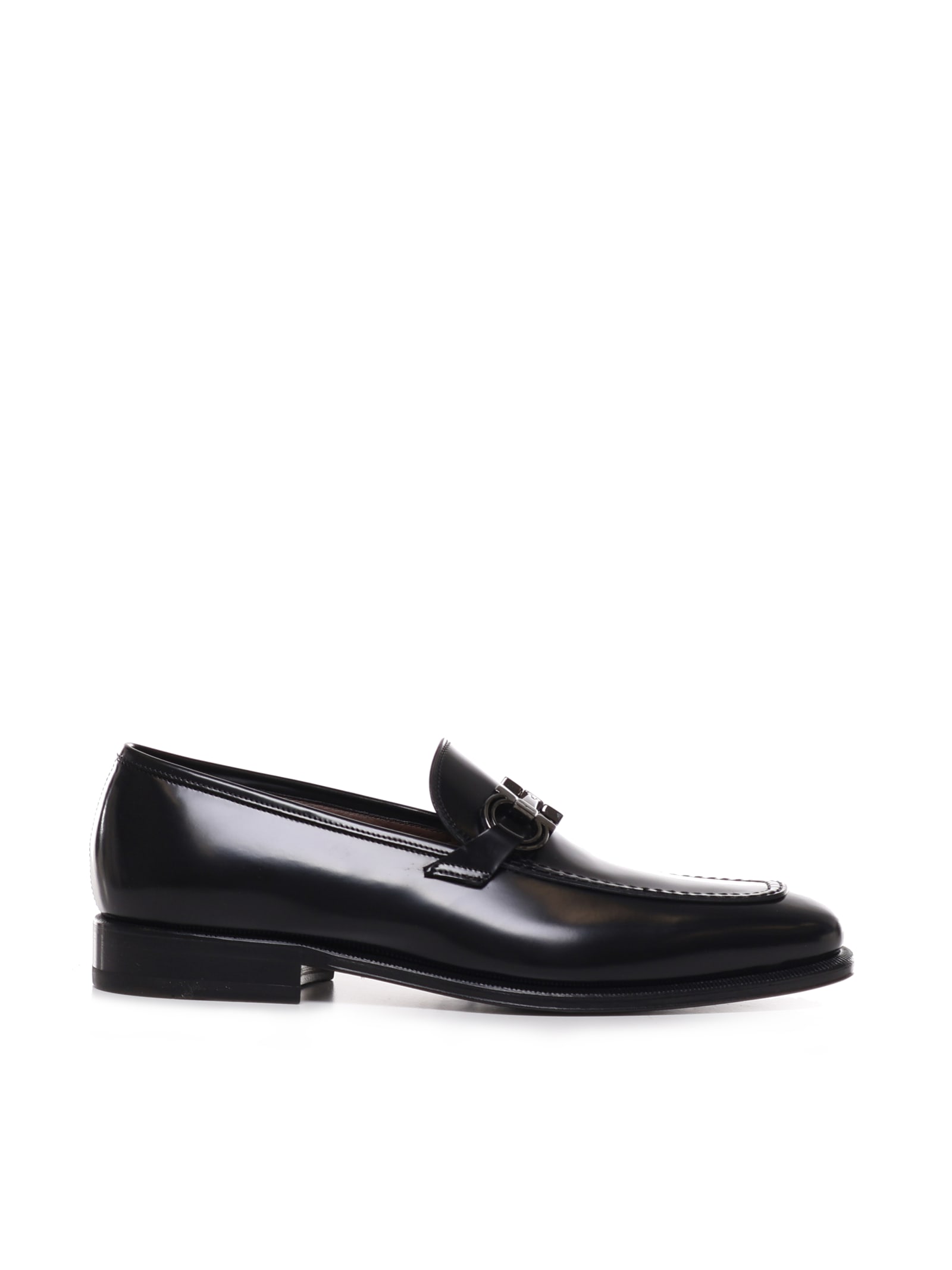 Ferragamo Luxury Leather Gancini Moccasins In Black