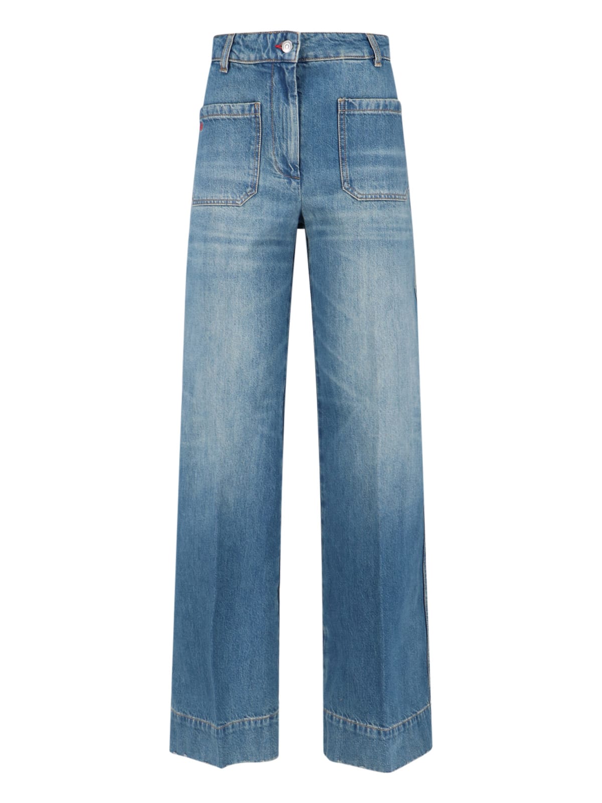 Victoria Beckham 'alina' Blue Jeans With Pockets And Logo Applied On The Front
