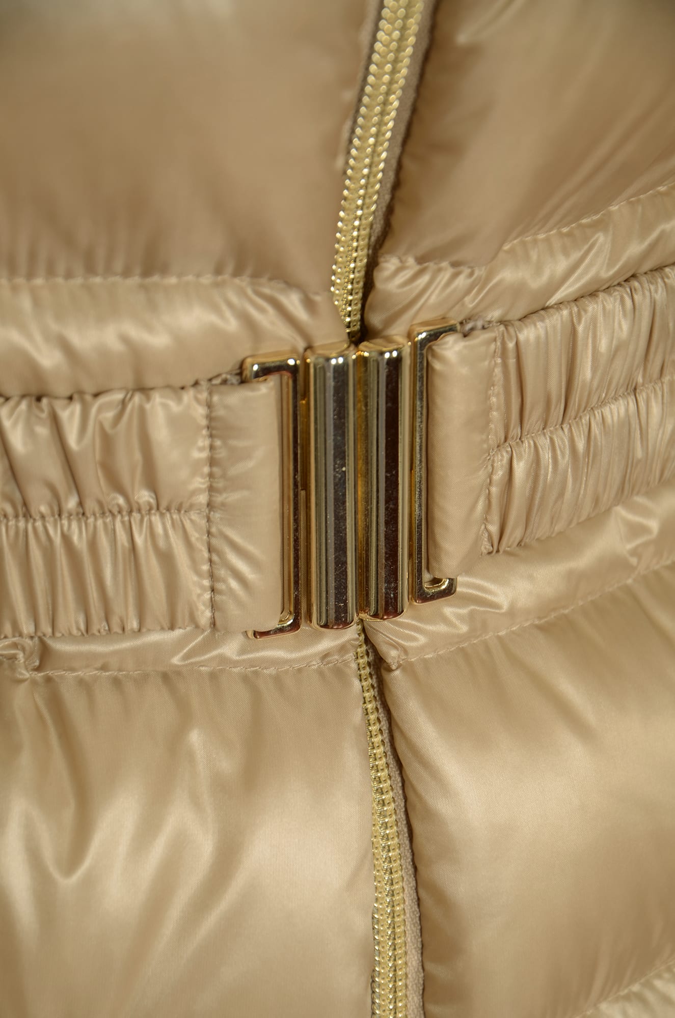 Shop Herno Fur Detail Belted Waist Down Jacket In Mandorla