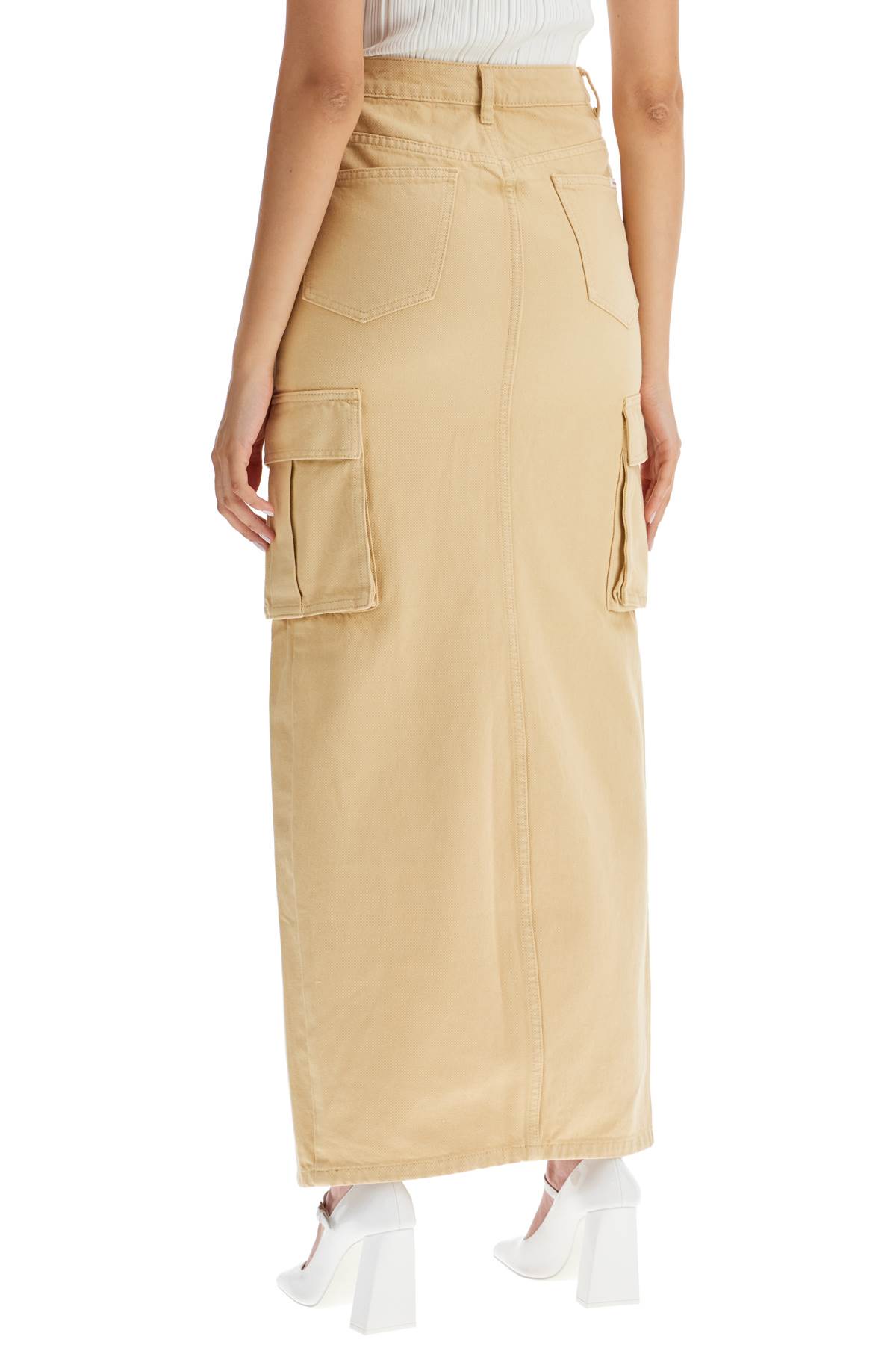 Shop Self-portrait Maxi Denim Cargo Skirt In In Beige (beige)