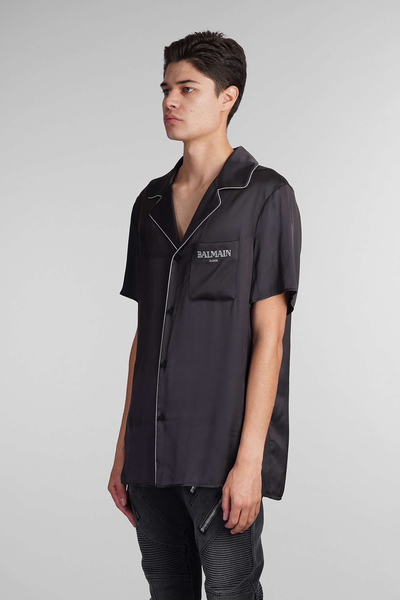 Shop Balmain Shirt In Black Viscose