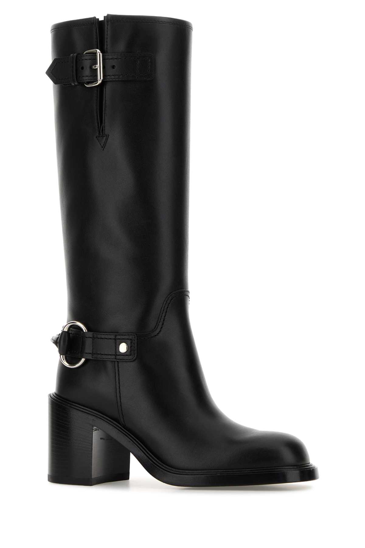 Gucci Below-the-knee Round Toe Leather Boot In Black