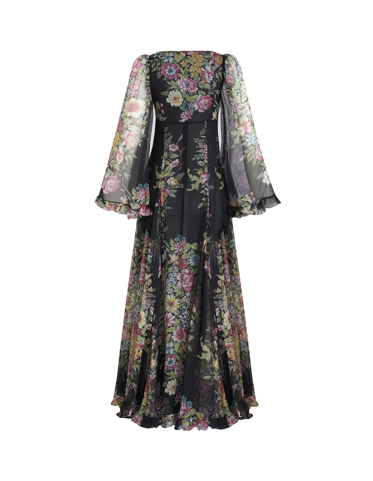 Shop Etro Silk Long Dress With Floral Motif In Black