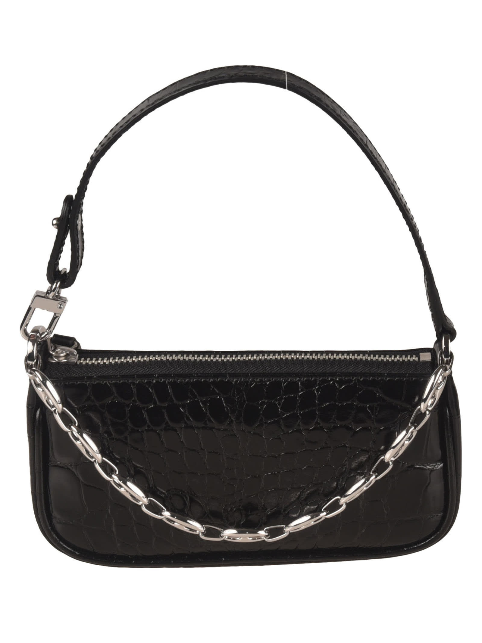 Shop By Far Top Zip Skinned Tote In Black