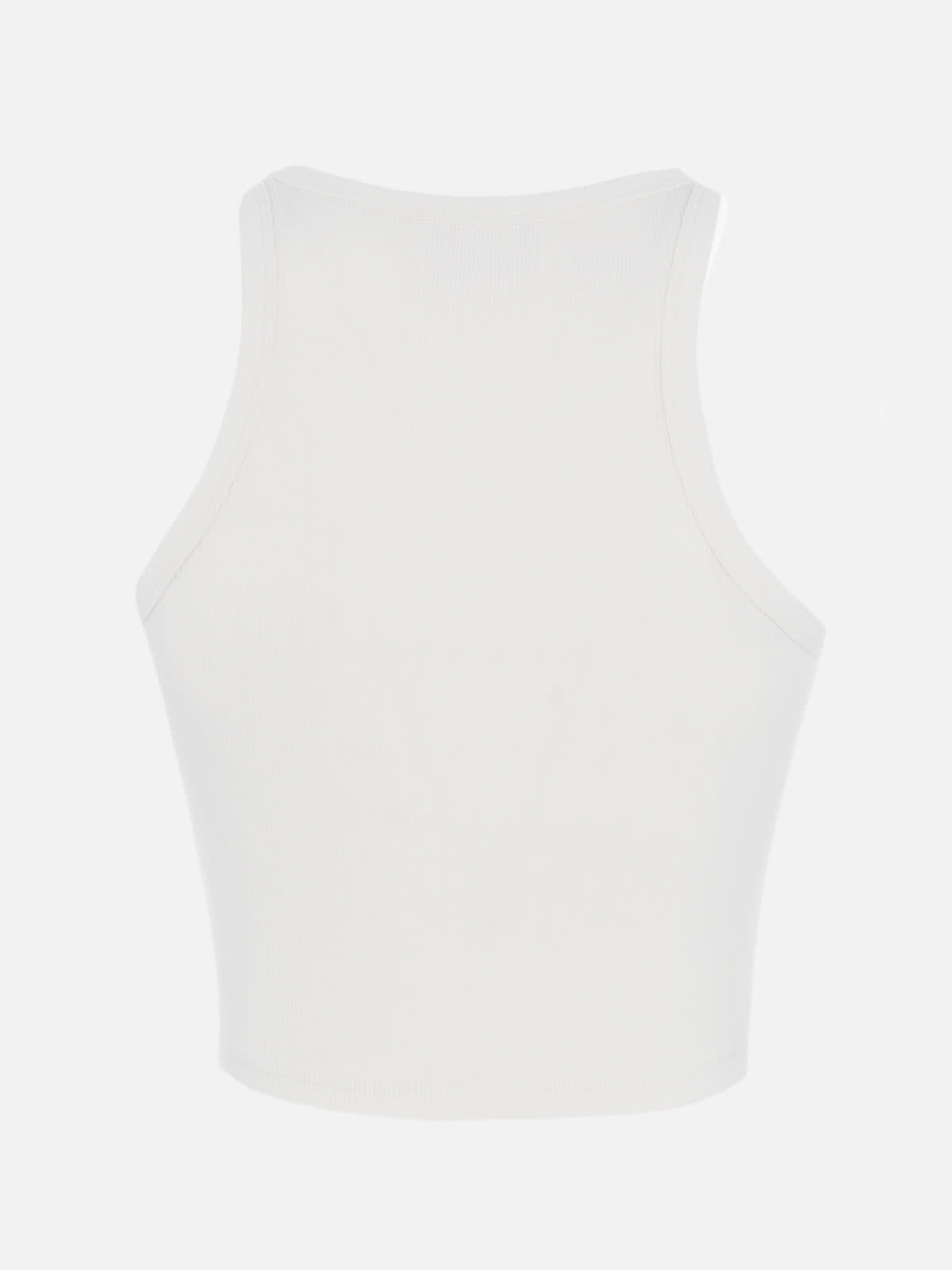 Mc2 Saint Barth Woman Rib-knit Cotton Crop Tank With Saint Barth Beach Club Embroidery In White
