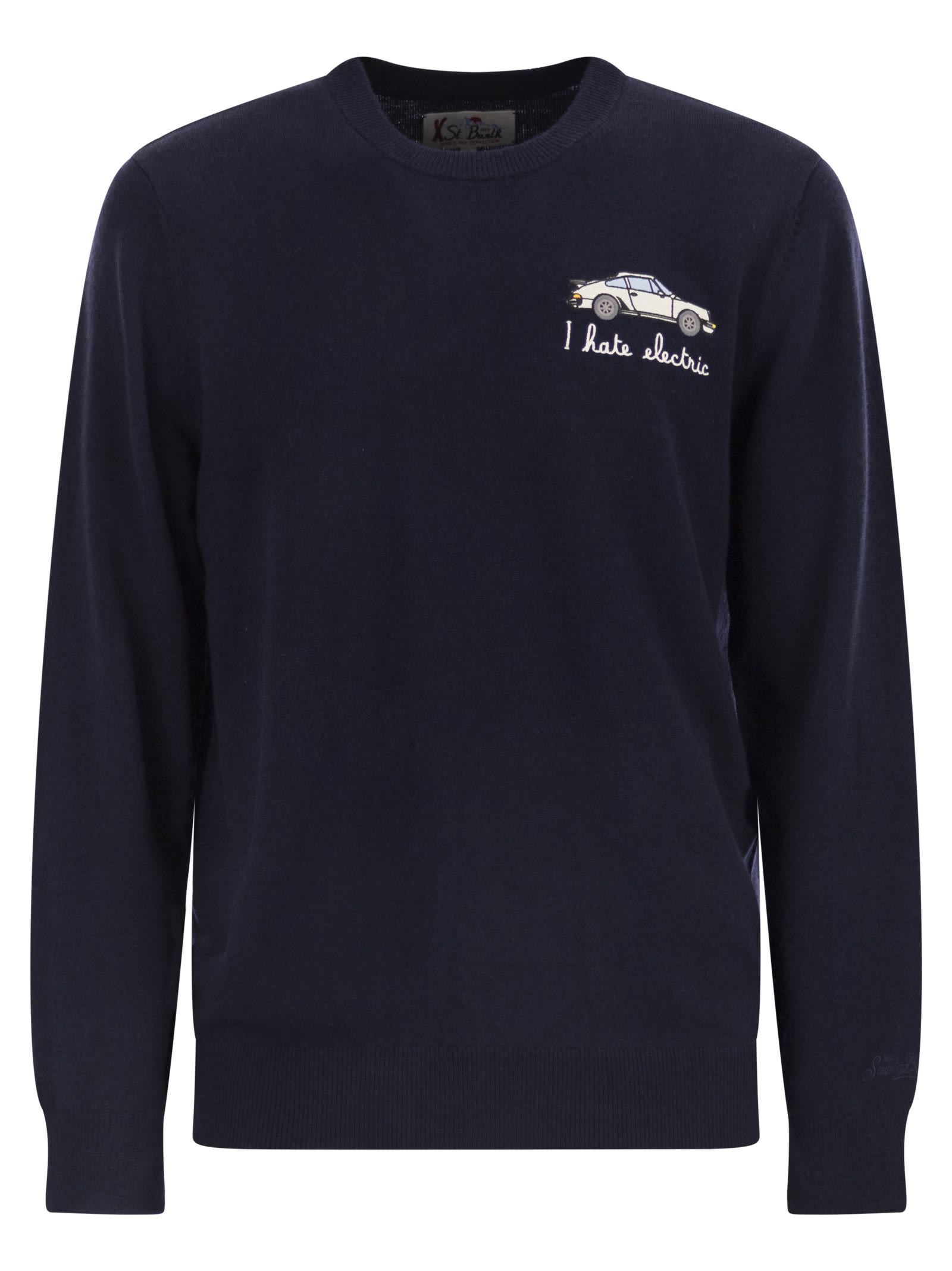 Mc2 Saint Barth Heron - Crew Neck Jumper With Embroidery On The Chest In Blue