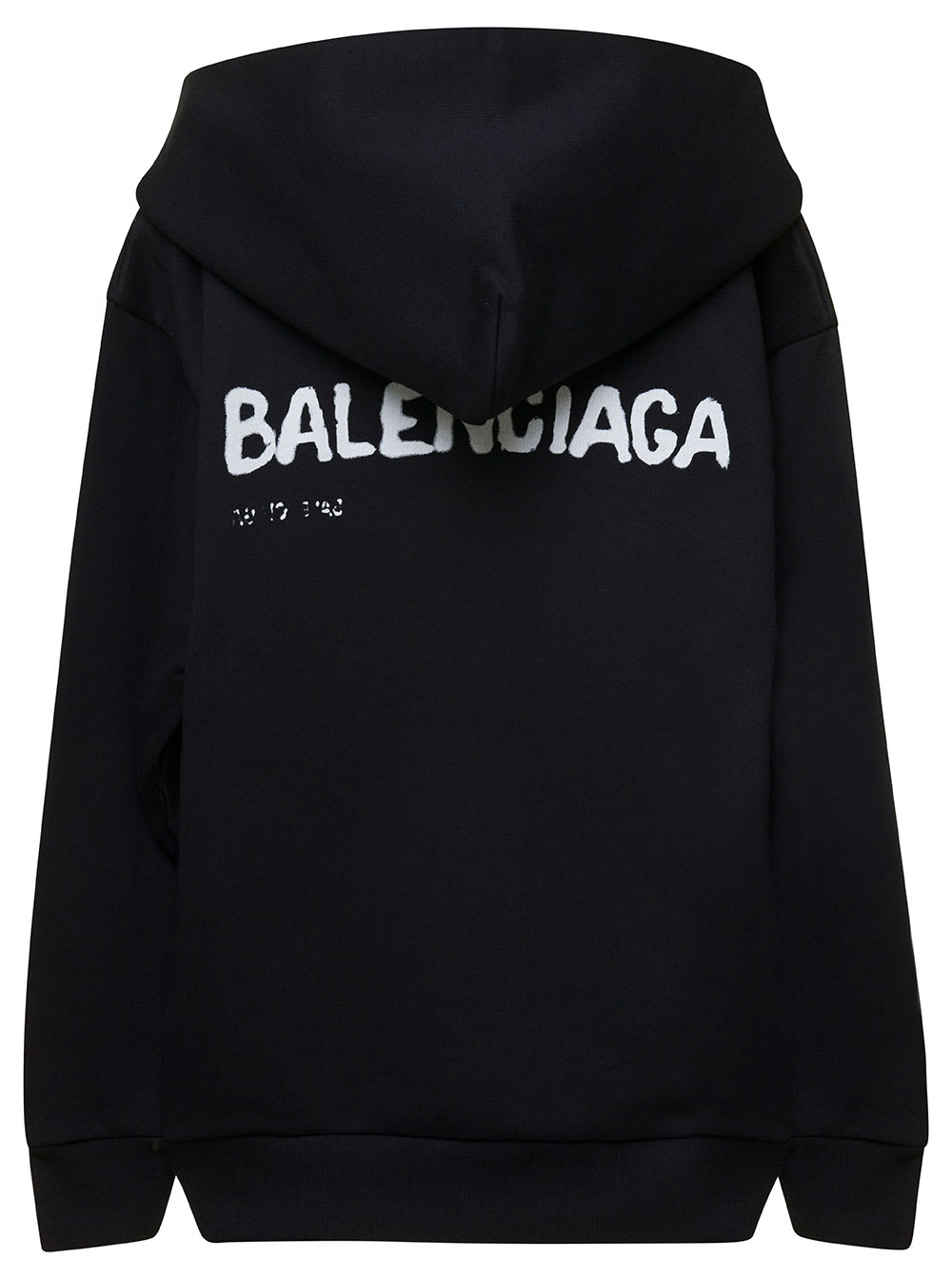 Shop Balenciaga Black Long-sleeved Hoodie And Hand Drawn Print In Cotton Boy