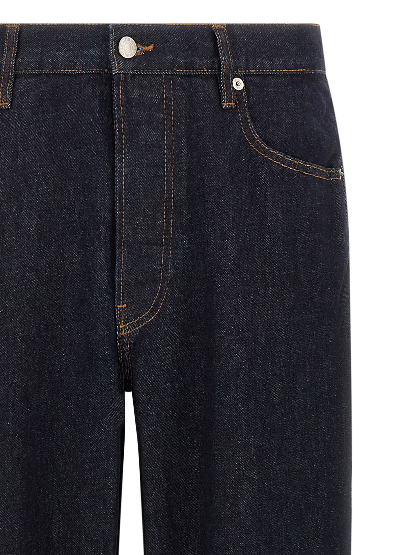 Dries Van Noten Straight Leg Denim Pants With Contrast Stitching In Blue