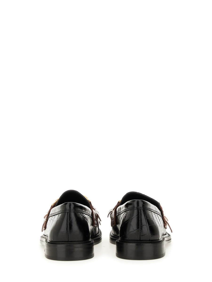 Moschino Textured Round Toe Loafers Fringe In Black